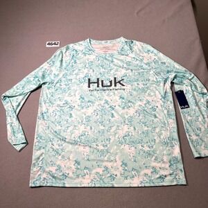 Huk Performance Fishing Shirt Men 2XL Camouflage Pursuit Fin Flats Raglan Sleeve
